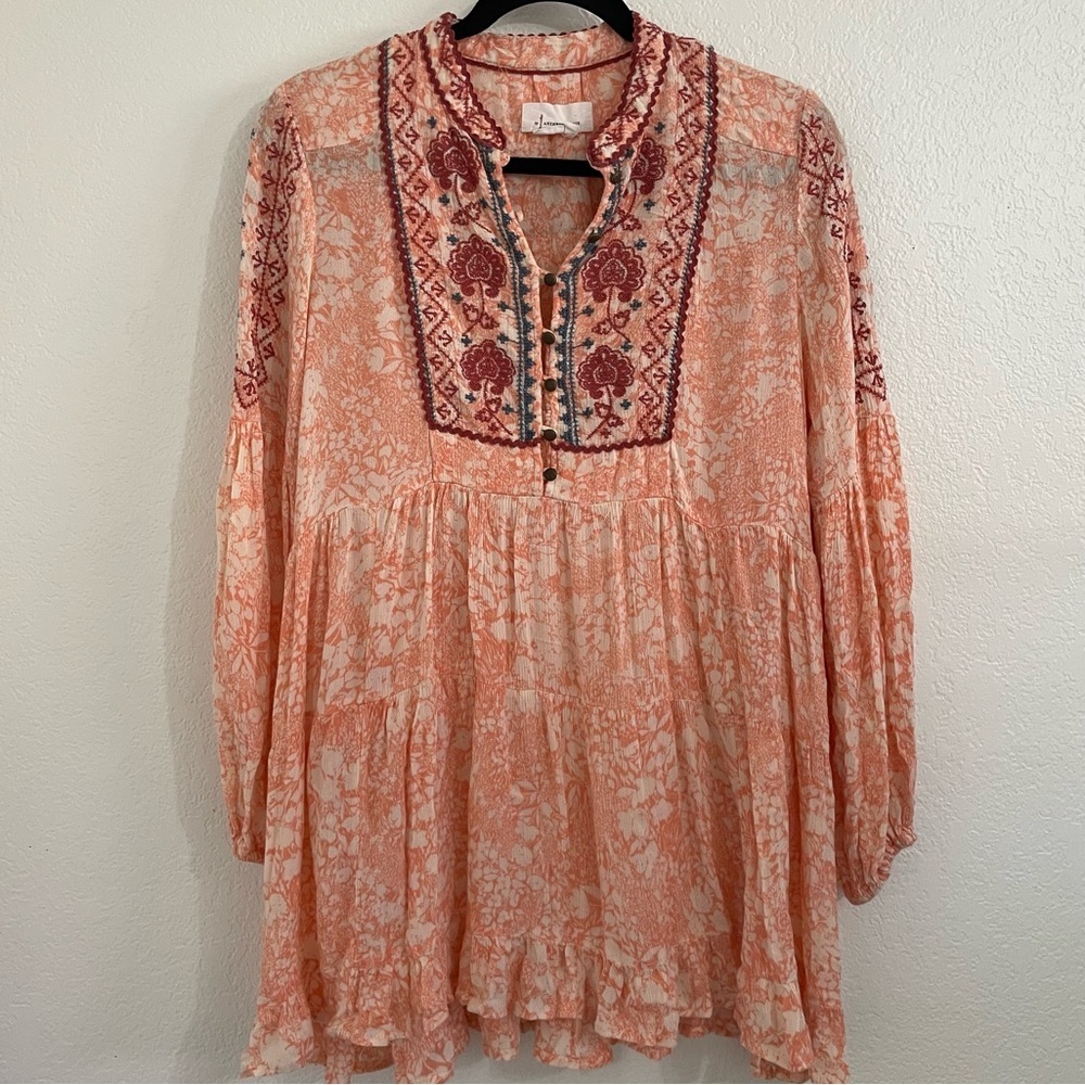 Anthropologie Peach and Red Floral Blouse